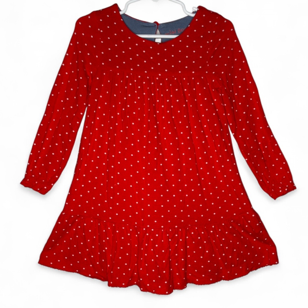 Mini Boden Polka Dot Tiered Long Sleeve Jersey Knit Dress